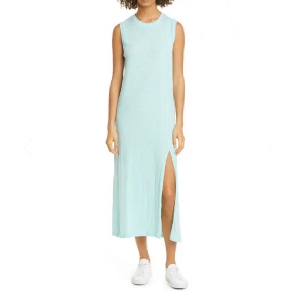 ATM Anthony Thomas Melillo Slub Cotton Muscle Maxi Tank Dress Aqua Blue XS NEW